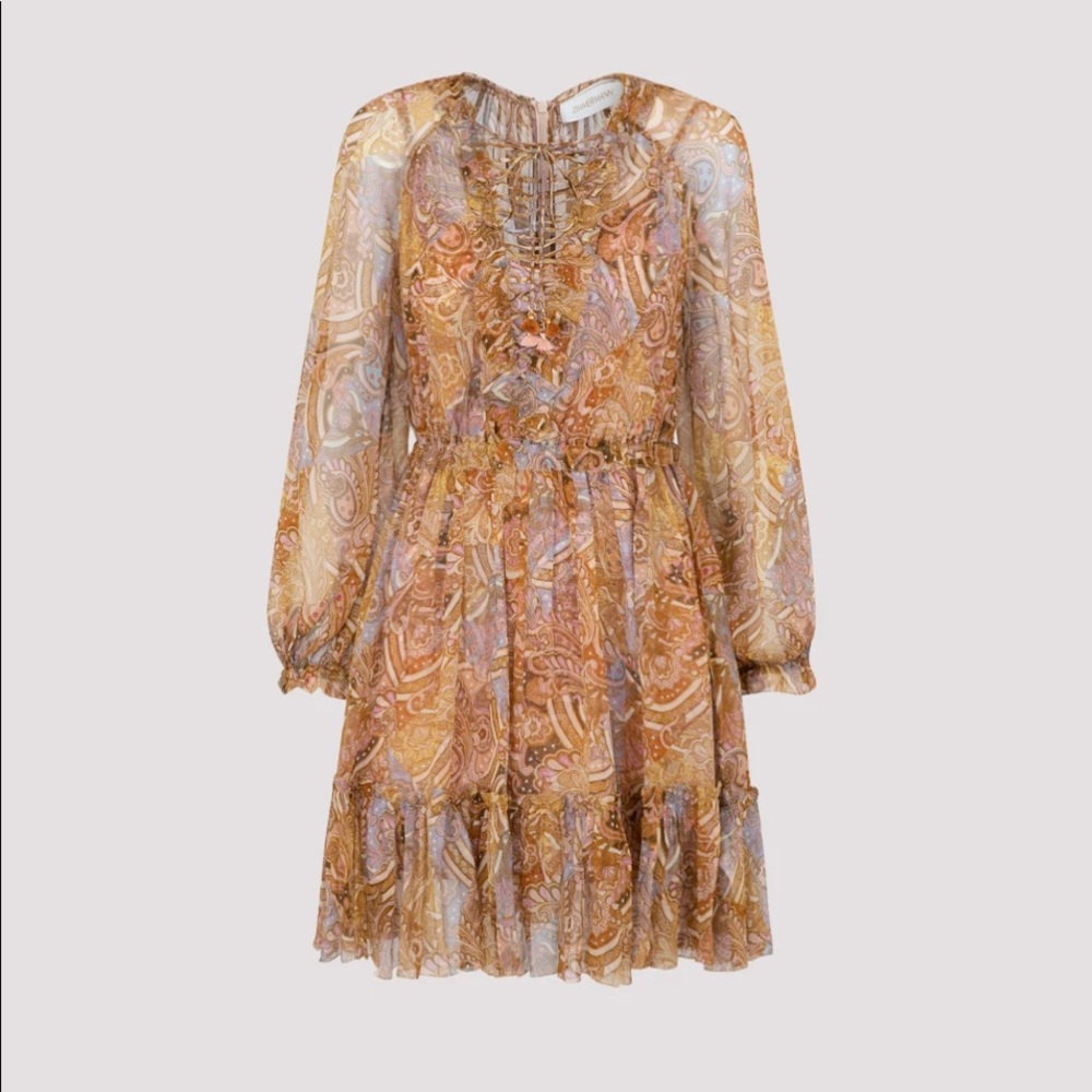 Zimmermann Concert Lace-up Paisley-print dress
